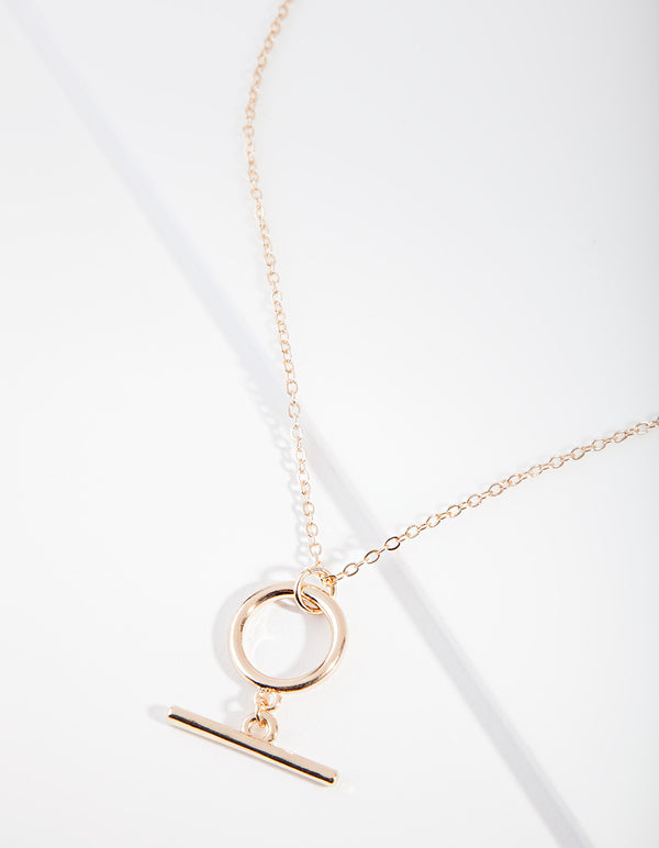 Gold Open Circle Bar Charm Necklace