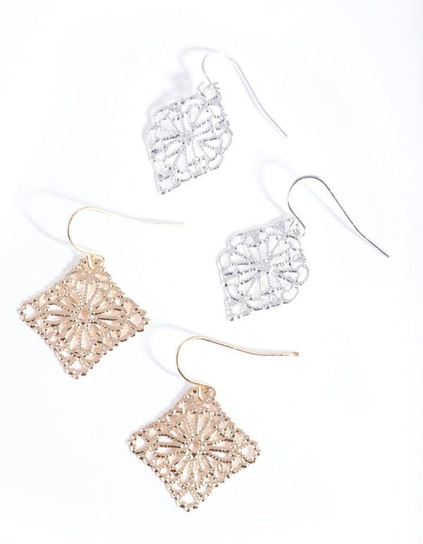 Mixed Metal Filigree Triangle Earring Pack