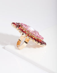 Gold Pink & Red Diamante Ring - link has visual effect only