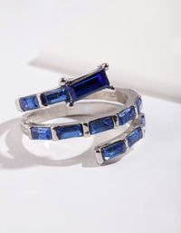 Rhodium Blue Gem Baguette Wrap Band Ring - link has visual effect only