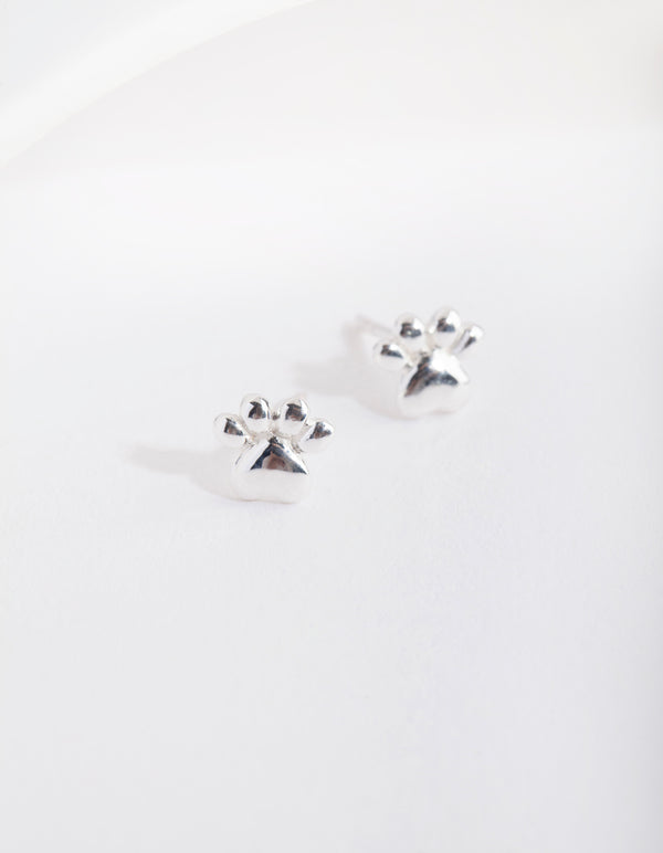 Sterling Silver Paw Print Stud Earrings