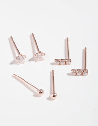 Rose Gold Plated Sterling Silver Cubic Zirconia Line Stud Earring Pack - link has visual effect only