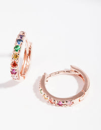 Rose Gold Plated Sterling Silver Rainbow Diamante Huggie Earrings - link has visual effect only