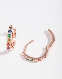 Rose Gold Plated Sterling Silver Rainbow Diamante Huggie Earrings - link has visual effect only