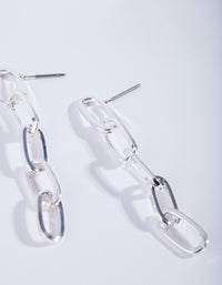 Silver Plated Fine Link Drop Earrings - link has visual effect only