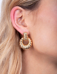 Gold Plated Twist Circle Doorknocker Earrings - link has visual effect only