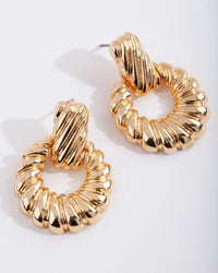 Gold Plated Twist Circle Doorknocker Earrings - link has visual effect only