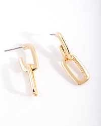 Gold Plated Chunky Link Drop Earrings - link has visual effect only