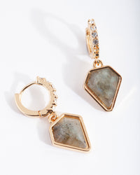 Gold Plated Labradorite Quartz & Diamante Huggie Earrings - link has visual effect only