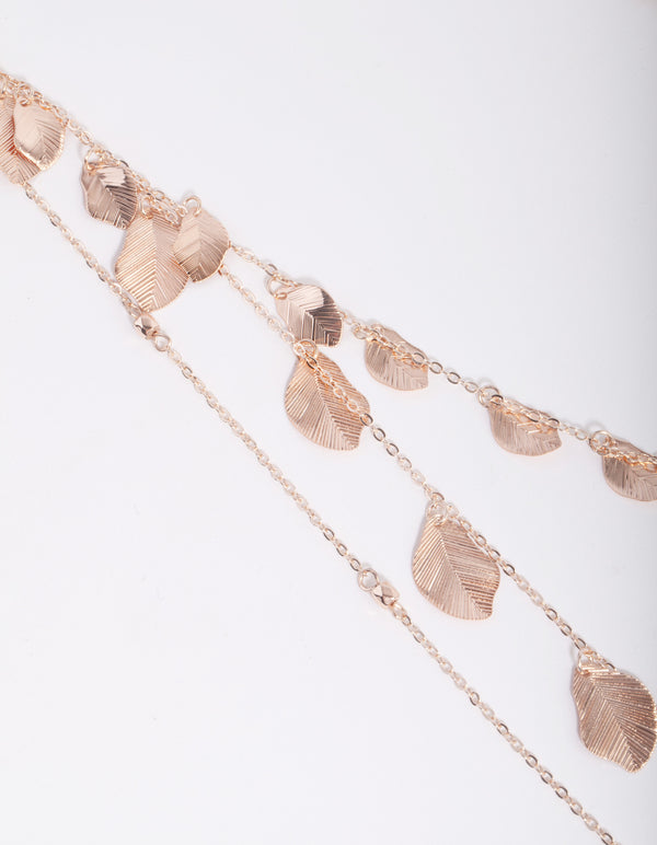 Rose Gold Layered Leaf Necklace