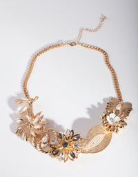 Gold Bee Flower & Pearl Necklace - link has visual effect only