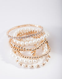 Gold Pearl & Diamante Stretch Bracelet 7-Pack - link has visual effect only