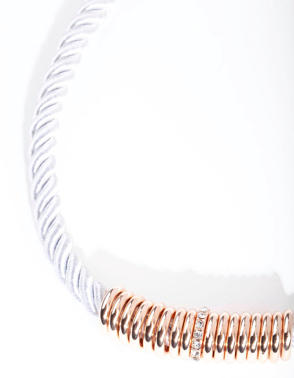 Rose Gold Twist Rope Diamante Ring Necklace