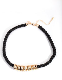 Gold Black Twist Rope Diamante Ring Necklace - link has visual effect only