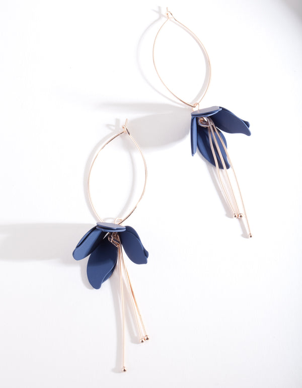 Rose Gold Blue Flower Drop Earrings