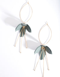 Gold Green Flower Drop Earrings - link has visual effect only