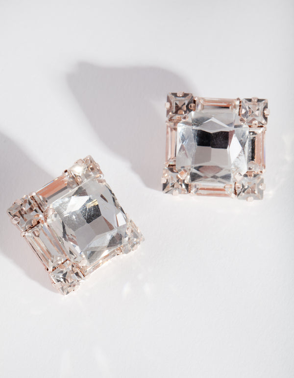 Rose Gold Large Diamond Square Earrings