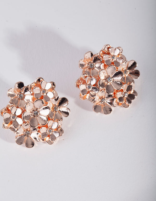 Rose Gold Flower Cluster Stud Earrings