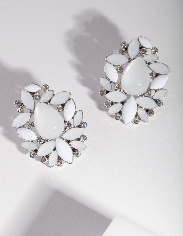 Silver Diamante Floral Stud Earrings