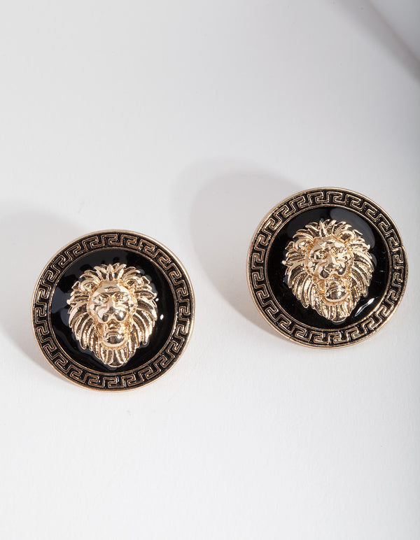 Gold Lion Head Stud Earrings