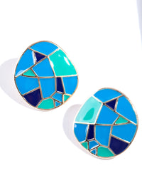 Shiny Gold Geo Pattern Round Stud Earrings - link has visual effect only