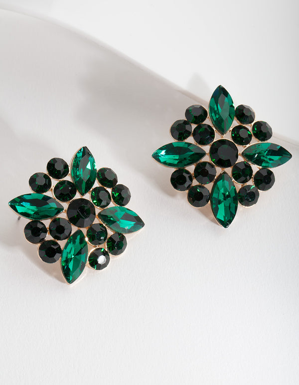 Green Mixed Gem Stud Earrings