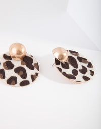 Gold Fluffy Leopard Circle Earrings - link has visual effect only