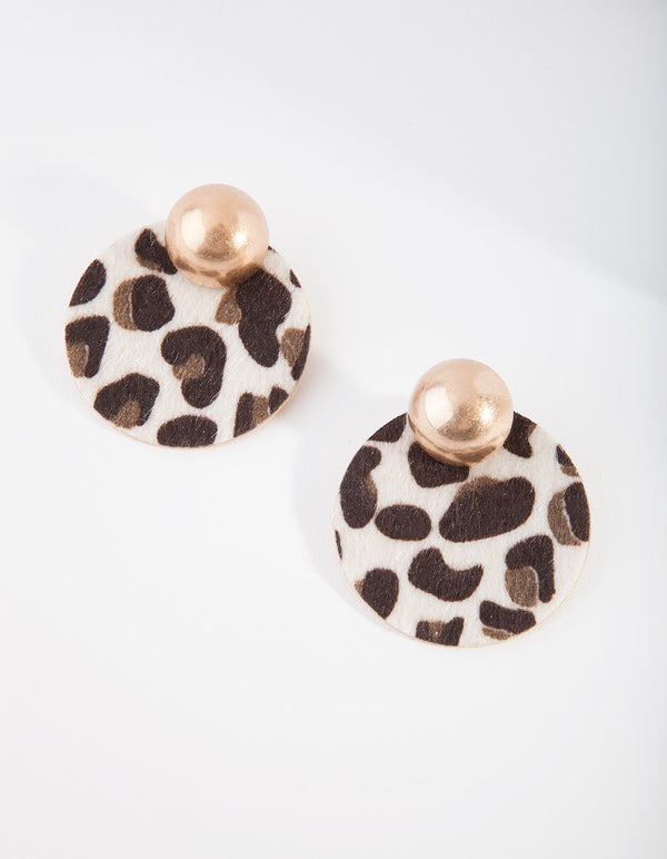 Gold Fluffy Leopard Circle Earrings