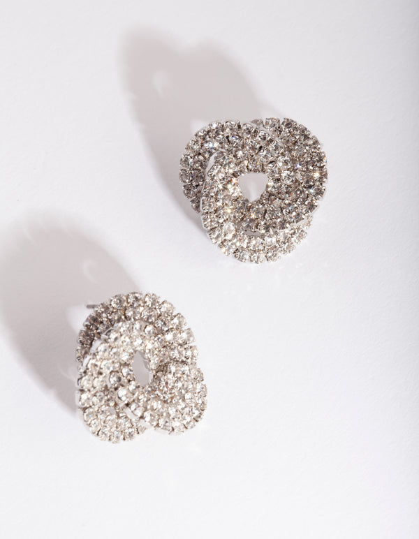 Rhodium Diamante Knot Earrings