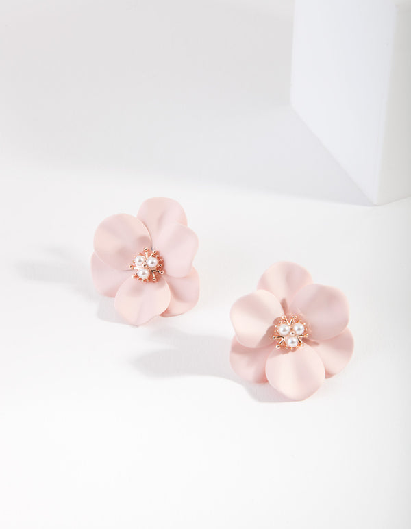 Pink Matte Flower Earrings