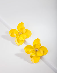 Yellow Four Petal Double Flower Stud Earrings - link has visual effect only