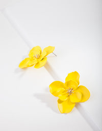 Yellow Four Petal Double Flower Stud Earrings - link has visual effect only