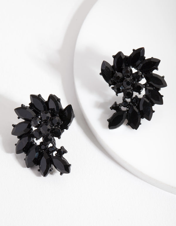 Black Twisted Flower Stud Earrings