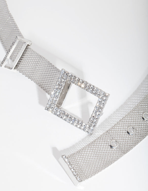 Rhodium Diamante Square Belt