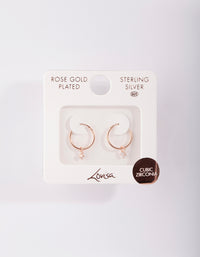 Rose Gold Plated Sterling Silver Cubic Zirconia Dangle Hoop Earrings - link has visual effect only