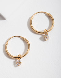 Gold Plated Sterling Silver Cubic Zirconia Dangle Hoop Earrings - link has visual effect only