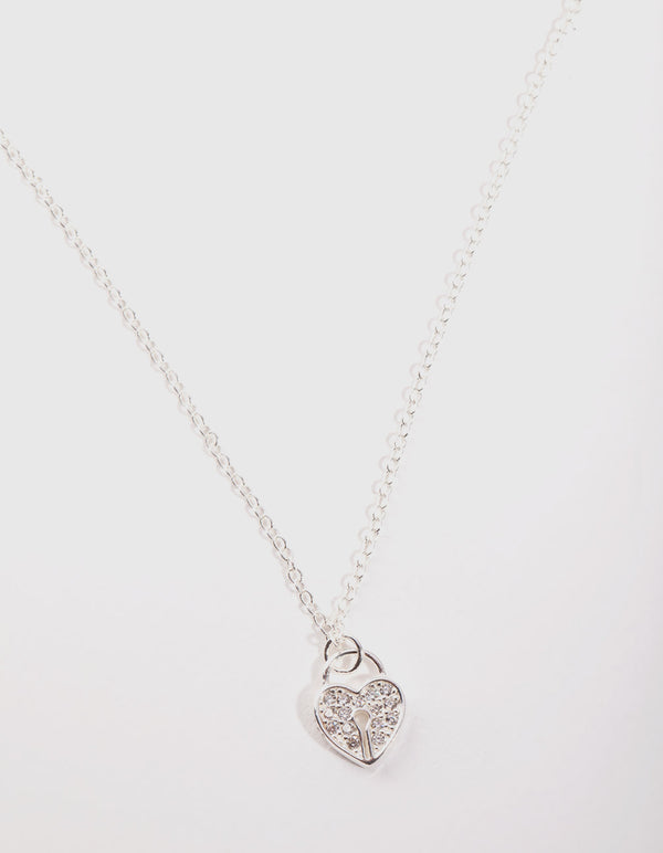 Sterling Silver Cubic Zirconia Padlock Necklace