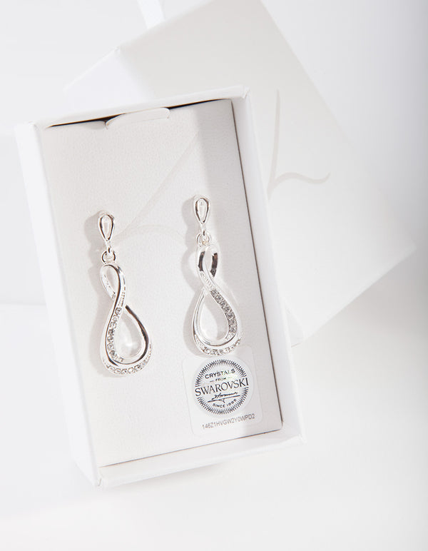 Silver Diamond Simulant Infinity Earrings