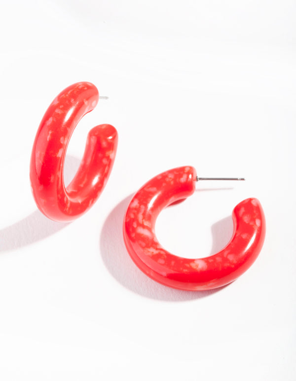 Red Acrylic Swirl Hoop Earrings