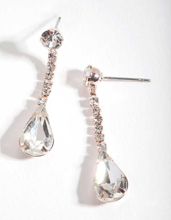 Rose Gold Mini Diamante Teardrop Earrings