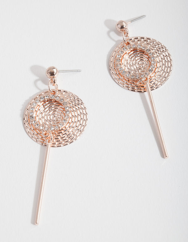 Rose Gold Textured Disc Drop Earrings