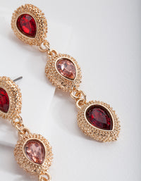 Gold Red Triple Stone Earrings - link has visual effect only