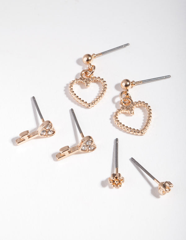 Gold Heart Key Earring Pack