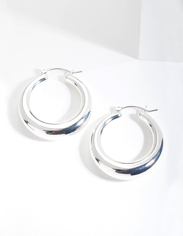 Silver Polished Round Hoop Earrings