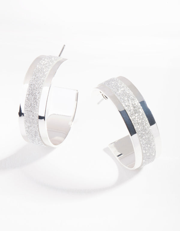 Silver Glitter Strip Hoop Earrings