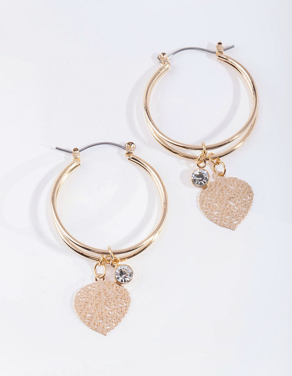 Gold Double Hoop Charm Earrings