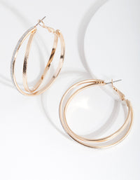 Gold Textured Double Hoop Earrings - link has visual effect only