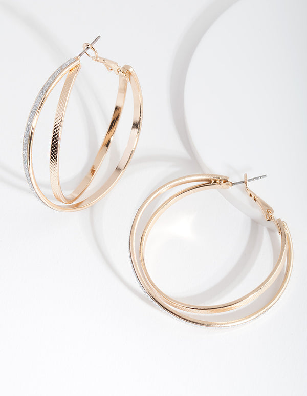 Gold Textured Double Hoop Earrings