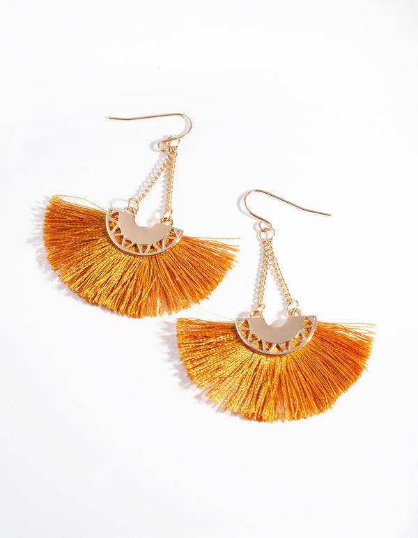 Brown Chain Tassel Drop Earrings