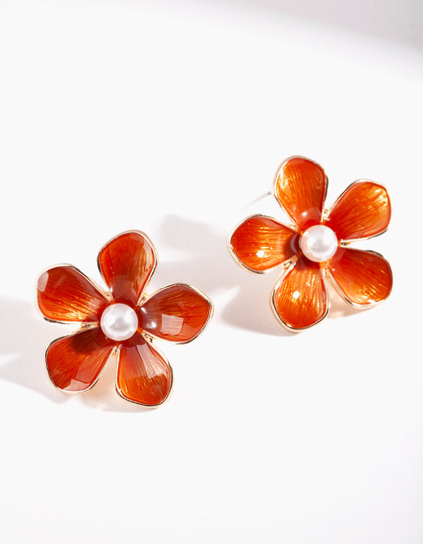 Copper Pearl Flower Earrings